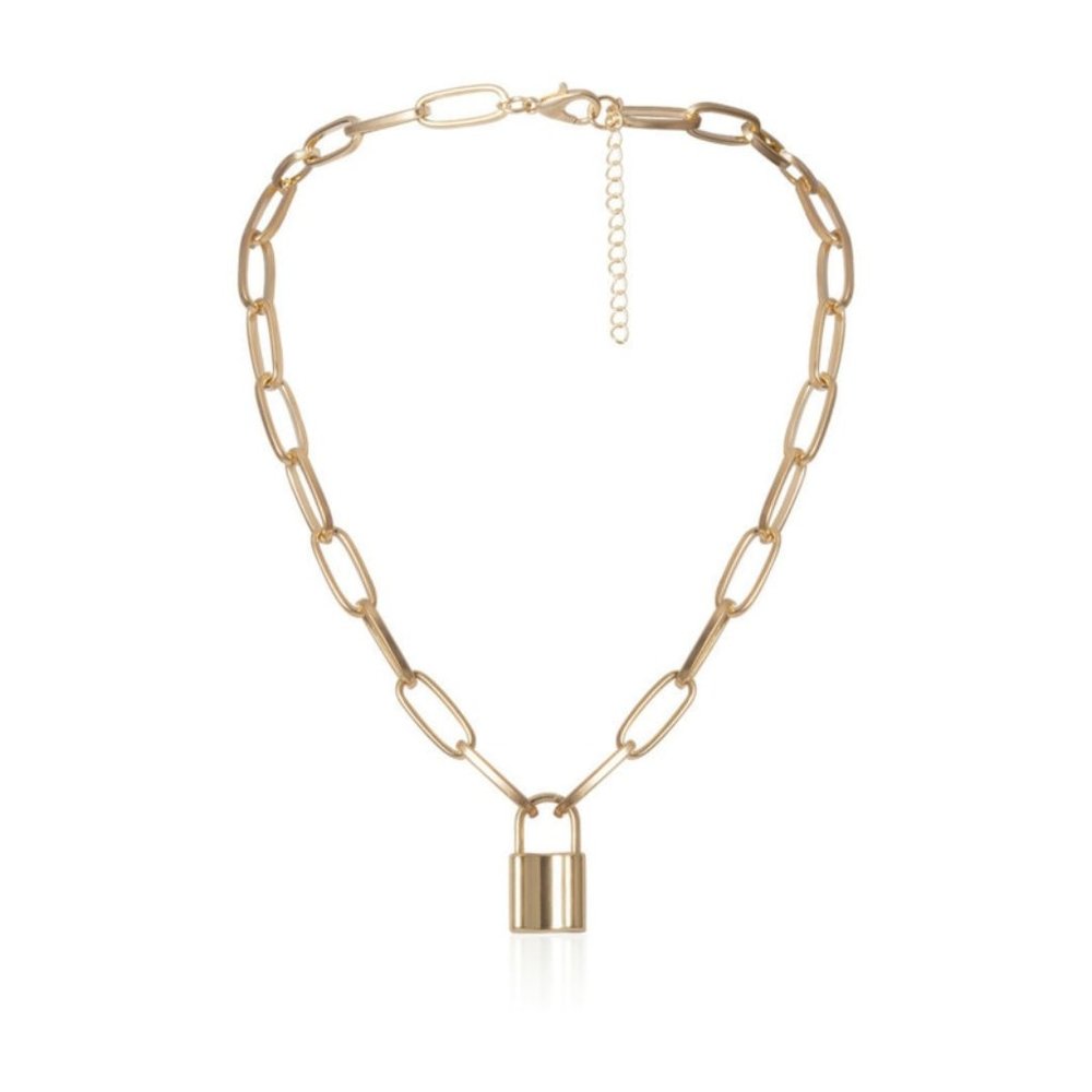 !!5 for $25 Gold Color Lock Charm Necklace - Picture 3 of 4